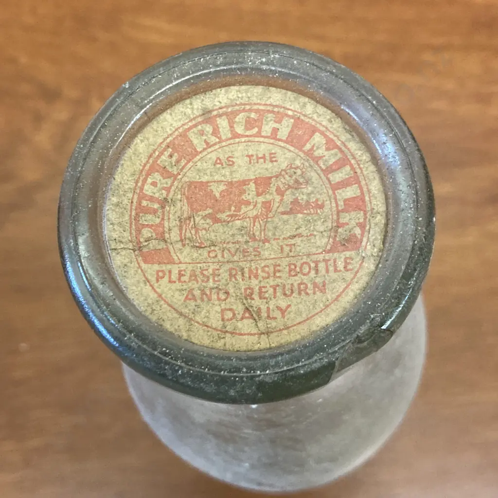 Ambury's Limited Milk Vendors Auckland 1 Pint Bottle With Cap, 1950s. H21cm Image 1++